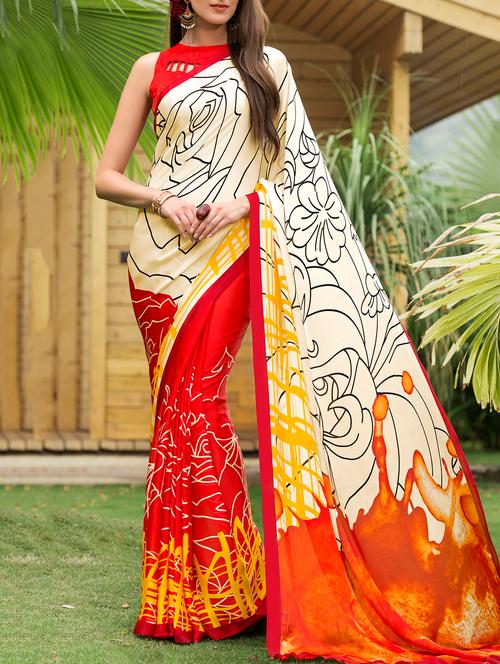 multicolored printed saree with blouse - 14646181 - Very Small Image - 1