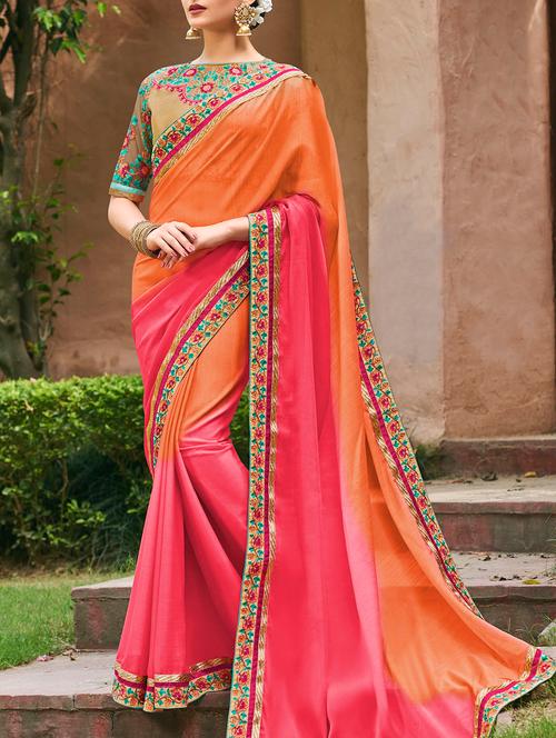 orange ombre saree with blouse - 14646190 - Very Small Image - 1