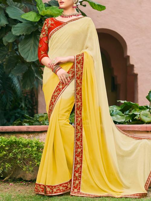yellow ombre saree with blouse - 14646193 - Very Small Image - 1