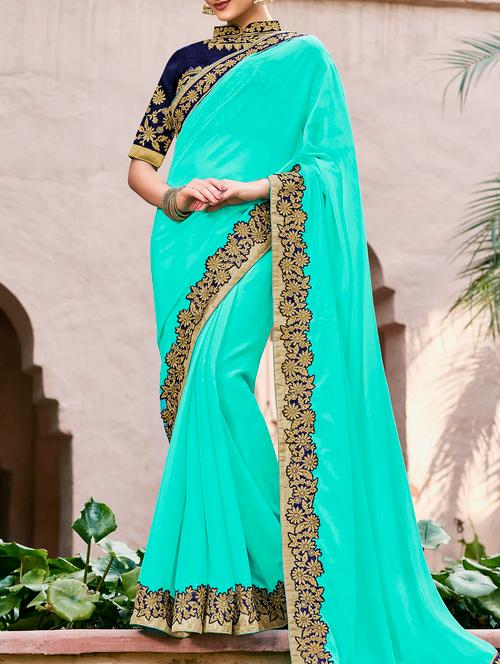 blue bordered saree with blouse - 14646194 - Very Small Image - 1
