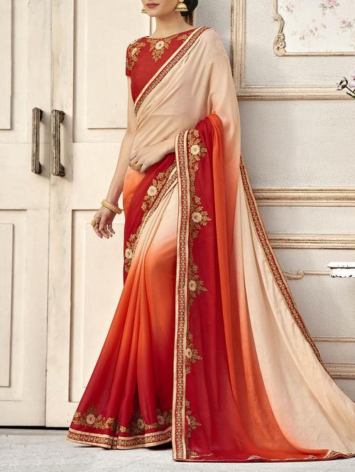 cream ombre saree with blouse - 14646196 - Very Small Image - 1
