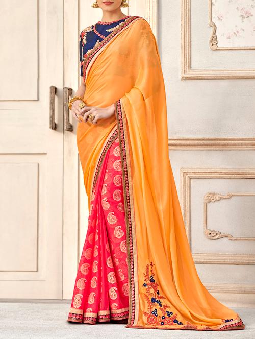 orange half and half saree with blouse - 14646197 - Very Small Image - 1