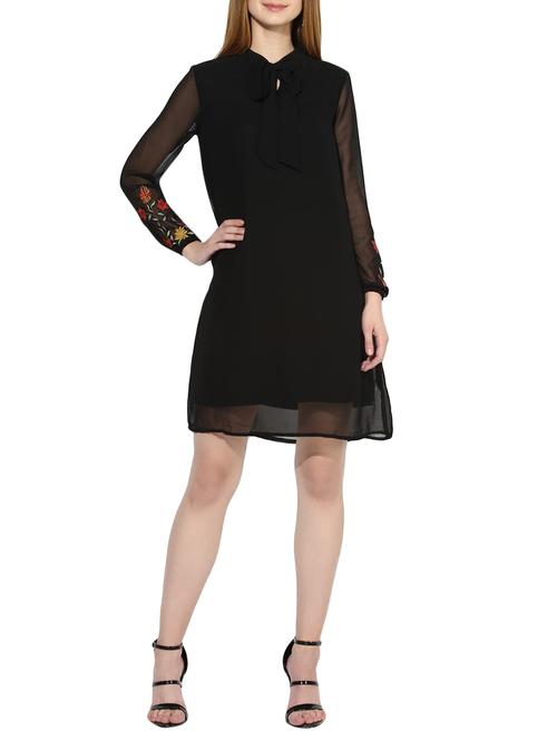 tie knot neck embroidered shift dress - 14646303 - Very Small Image - 1