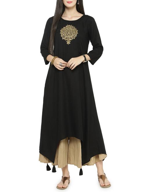 embroidered asymmetric kurta palazzo set - 14646398 - Very Small Image - 1