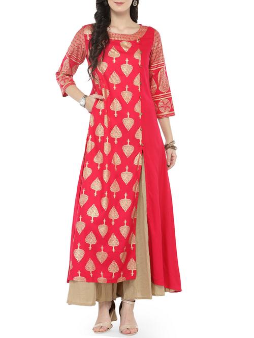 foil printed a-line kurta palazzo set - 14646419 - Very Small Image - 1