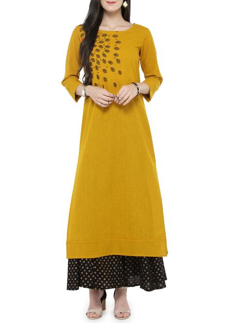 embroidered kurta with foil printed palazzo set - 14646424 - Very Small Image - 1