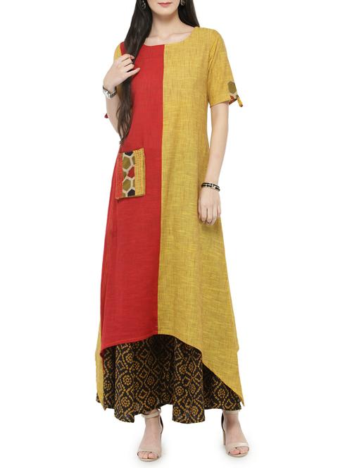 color block asymmetric kurta & palazzo set - 14646428 - Very Small Image - 1