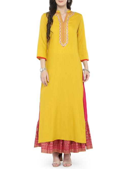 embroidered kurta with foil printed skirt set - 14646432 - Very Small Image - 1