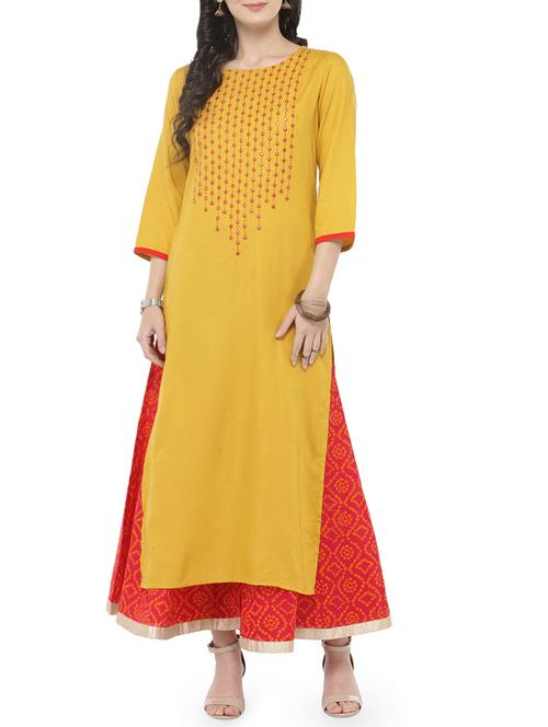 embroidered kurta with palazzo set - 14646444 - Very Small Image - 1