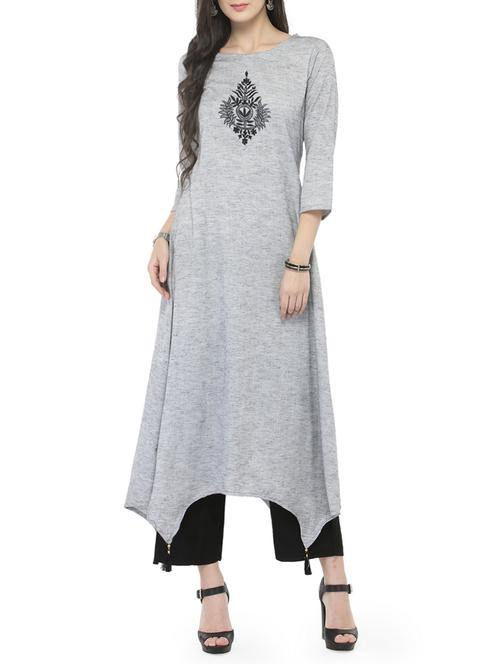 embroidered asymmetrical kurta with pant set - 14646448 - Very Small Image - 1