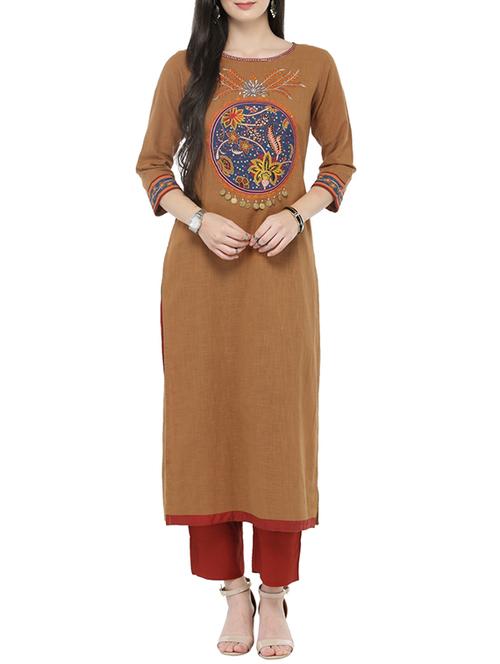 embroidered detail kurta with pant set - 14646457 - Very Small Image - 1