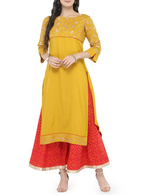 yellow rayon kurta palazzo set - 14646465 - Very Small Image - 1