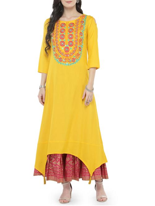 yellow rayon kurta skirt set - 14646466 - Very Small Image - 1