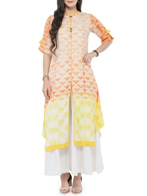 orange cotton blend kurta palazzo set - 14646469 - Very Small Image - 1