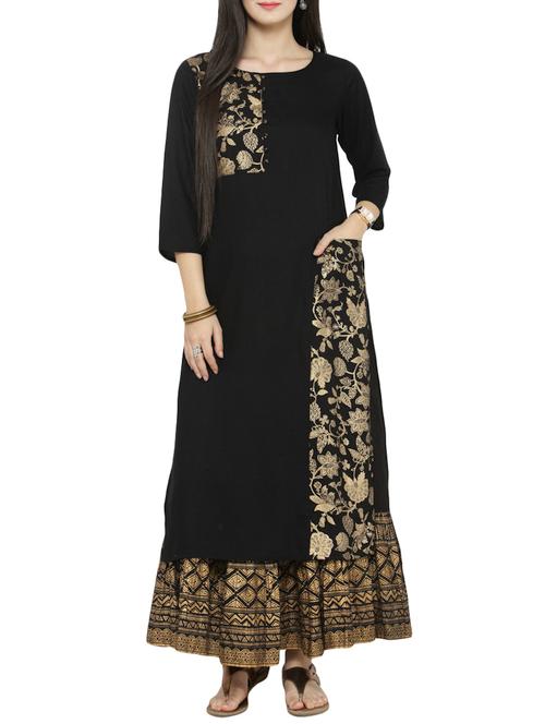 black cotton straight kurta - 14646529 - Very Small Image - 1