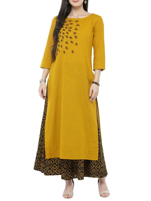 mustard embroidered straight kurta - 14646543 - Very Small Image - 1