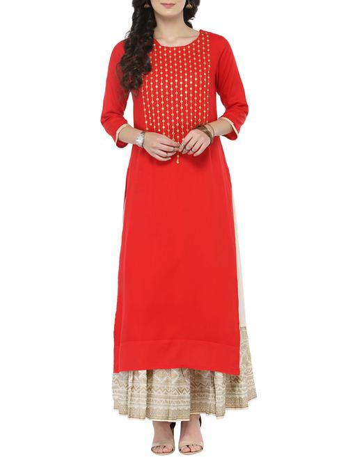 red rayon straight kurta - 14646552 - Very Small Image - 1
