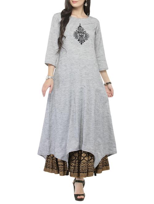 embroidered asymmetric kurta - 14646553 - Very Small Image - 1