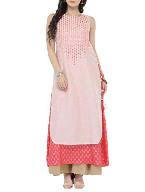 pink chanderi layered kurta - 14646558 - Very Small Image - 1