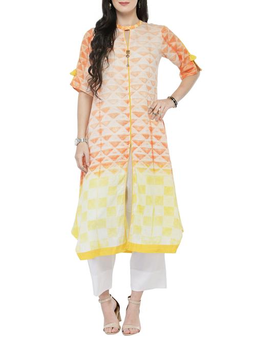 orange cotton blend asymmetric kurta - 14646563 - Very Small Image - 1