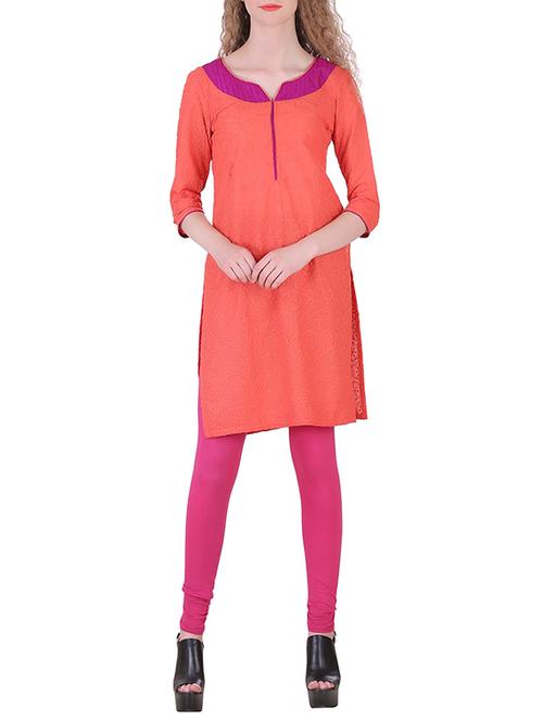 orange cotton straight kurta - 14646596 - Very Small Image - 1