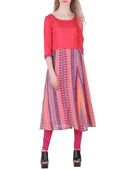 red georgette flared kurta - 14646600 - Very Small Image - 1