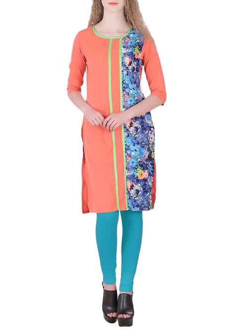 orange crepe straight kurta - 14646601 - Very Small Image - 1