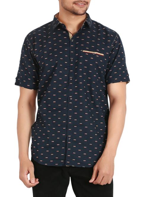 navy blue cotton casual shirt - 14647341 - Very Small Image - 1