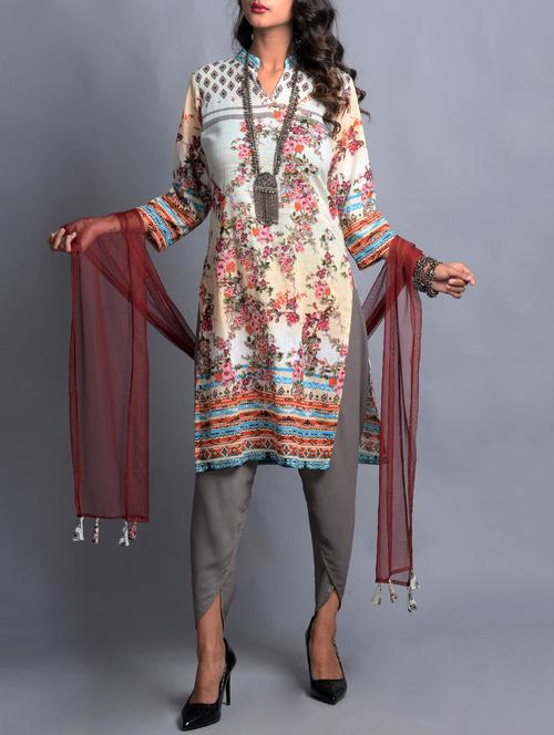 the home affair multi colored stitched suit with dhoti pants & stole - 14647358 - Very Small Image - 1