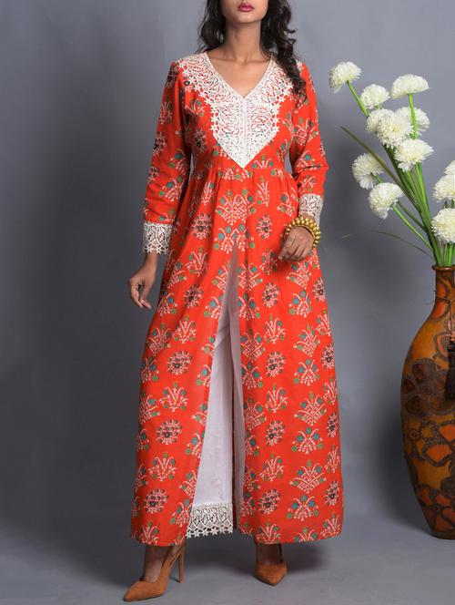 the home affair-jaipur orange kurta palazzo set - 14647360 - Very Small Image - 1