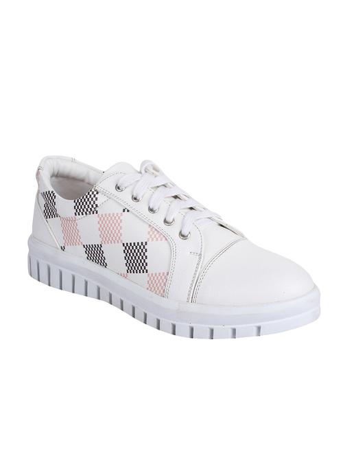 white faux leather laceup sneakers - 14647404 - Very Small Image - 1