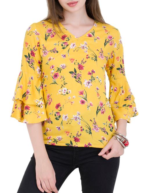 yellow floral rayon top - 14648412 - Very Small Image - 1