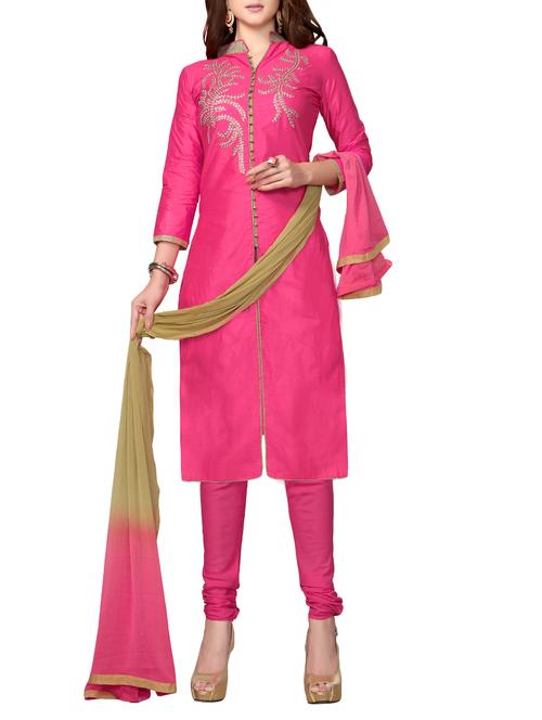 pink cotton embroidered dress material - 14648606 - Very Small Image - 1