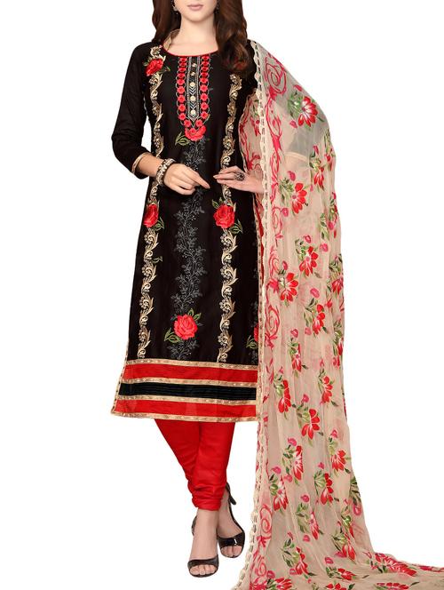 black cotton embroidered dress material - 14648608 - Very Small Image - 1