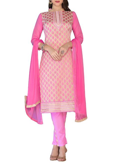 pink cotton embroidered dress material - 14648610 - Very Small Image - 1