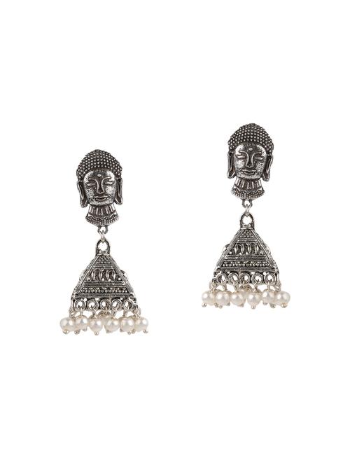 white metal jhumka earrings - 14648642 - Very Small Image - 1