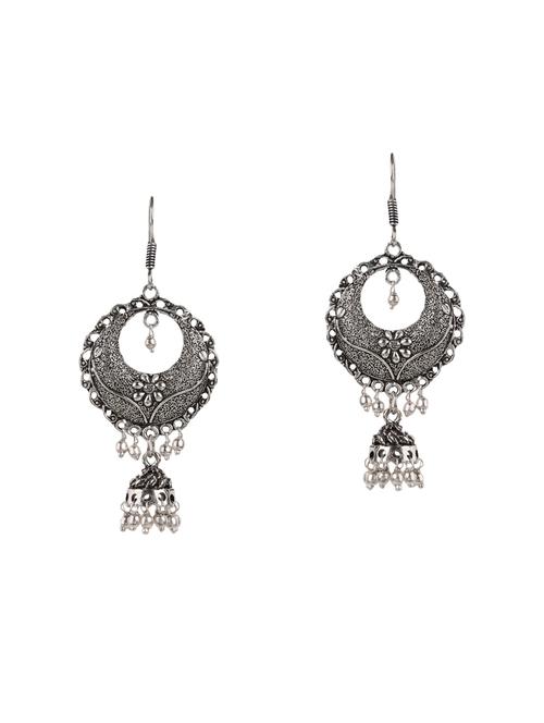 silver metal chandbali earrings - 14649290 - Very Small Image - 1
