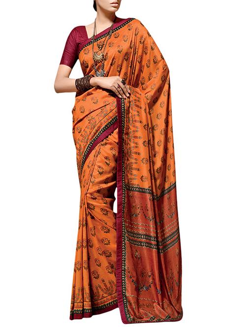 mustard silk printed saree with blouse - 14649795 - Very Small Image - 1