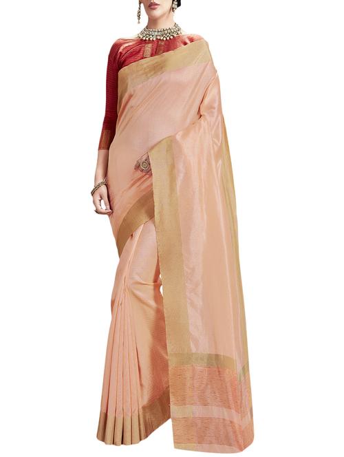 peach cotton silk bordered saree with blouse - 14649805 - Very Small Image - 1