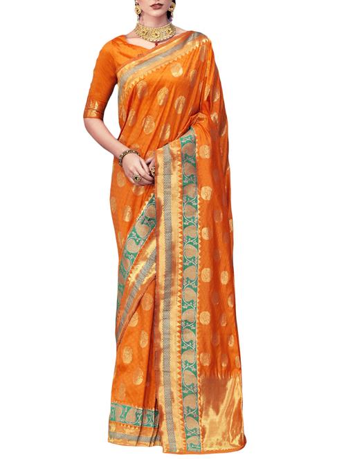 orange silk saree with blouse - 14649826 - Very Small Image - 1