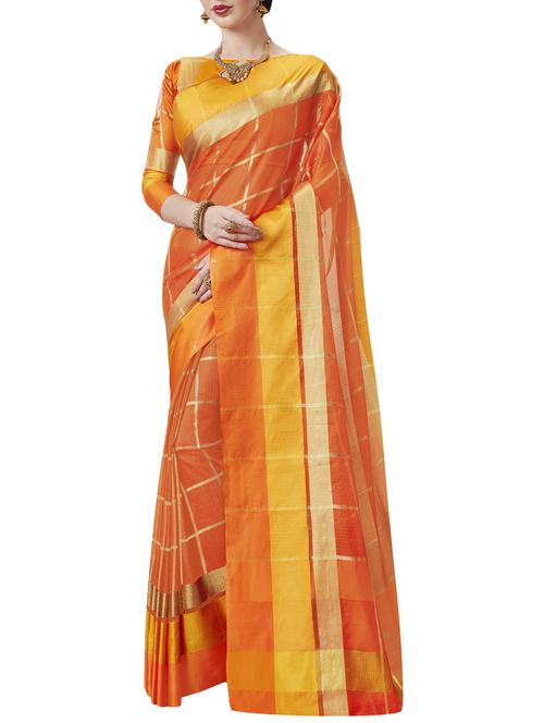 orange jute saree with blouse - 14649831 - Very Small Image - 1