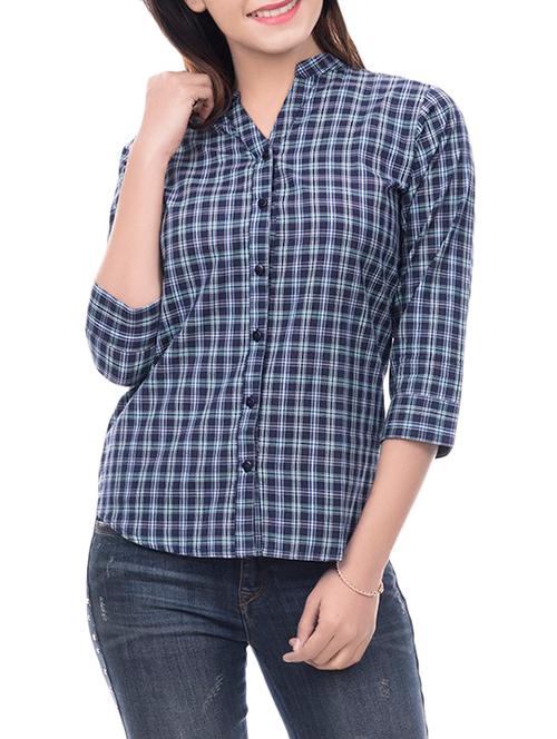 mandarin neckline checkered shirt - 14650482 - Very Small Image - 1