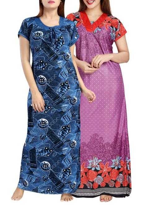 set of 2 multi colored night wear gowns - 14652439 - Very Small Image - 1