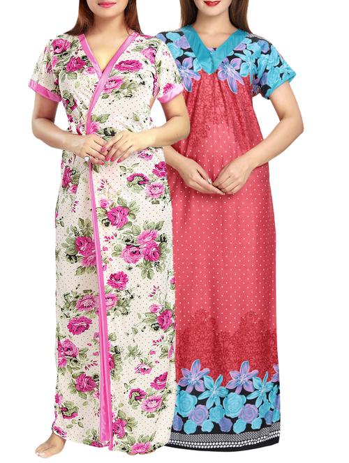 set of 2 multi colored night wear gowns - 14652441 - Very Small Image - 1