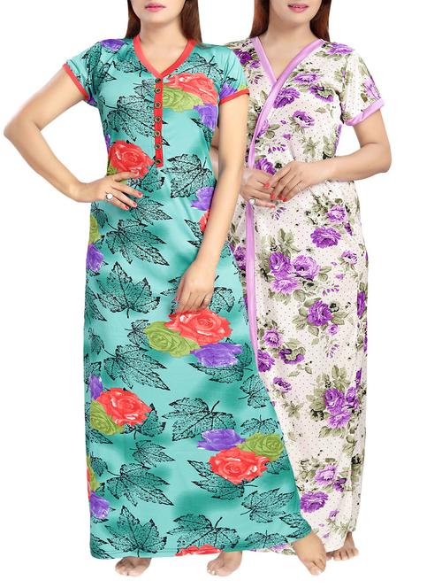 set of 2 multi colored night wear gowns - 14652469 - Very Small Image - 1