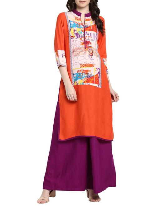 orange rayon straight kurta - 14652678 - Very Small Image - 1