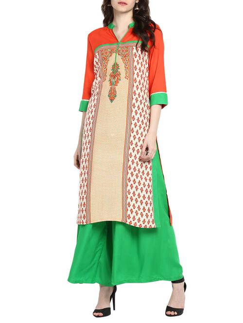 orange rayon straight kurta - 14652679 - Very Small Image - 1