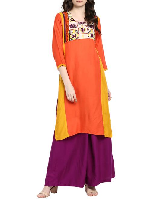 orange rayon straight kurta - 14652686 - Very Small Image - 1