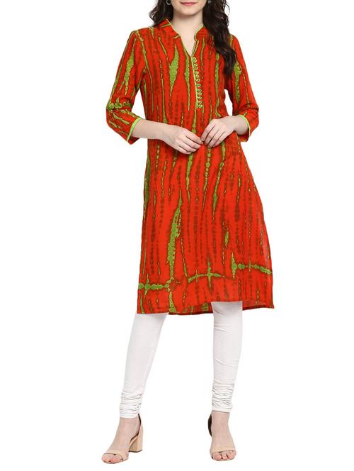 orange rayon straight kurta - 14652688 - Very Small Image - 1