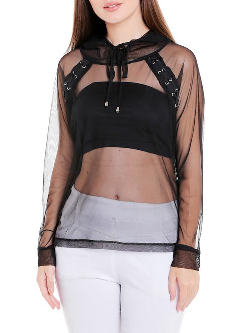 eyelet tie up detail hooded top - 14654282 - Very Small Image - 1